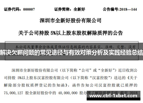 解决欠薪问题的常见途径与有效对策分析及实践经验总结