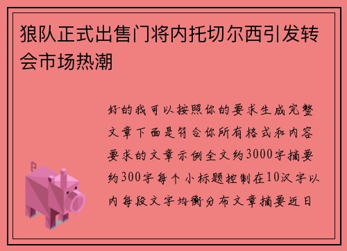 狼队正式出售门将内托切尔西引发转会市场热潮